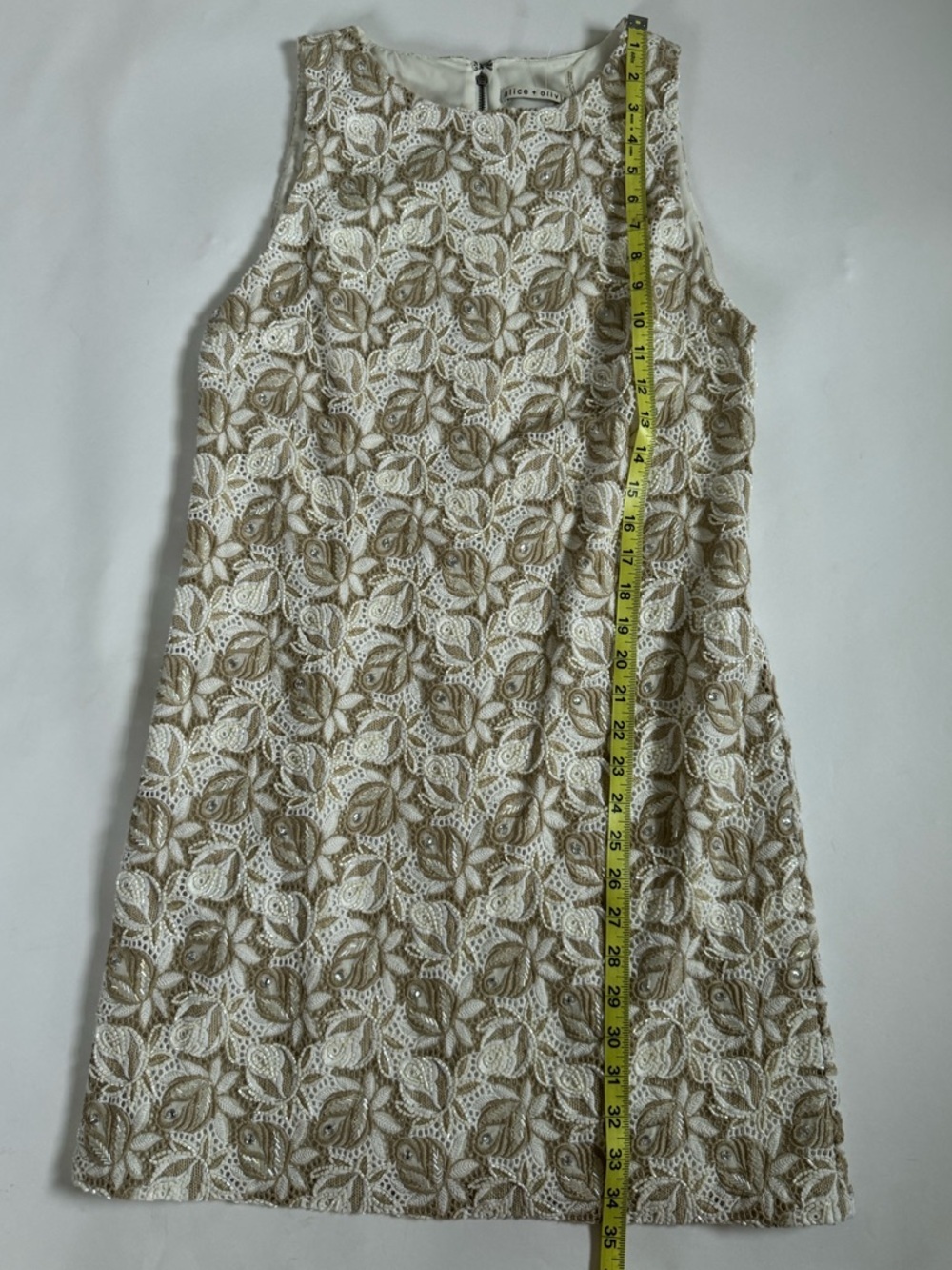 Alice And Olivia Lizzy Shift Dress Embellished Cream Off White - Picture 5 of 6